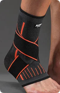 Black sports ankle support brace shown on an ankle, suitable for running and basketball.