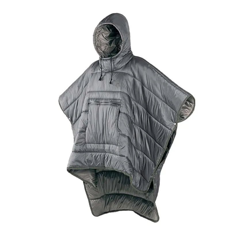 Outdoor cloak sleeping bag wearable camping blanket in Army Green or Grey colours