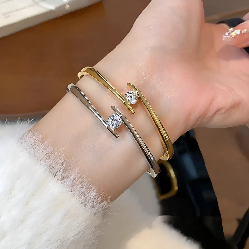 Gold real gold-plated round zirconia bracelet for women on copper base, light luxury style