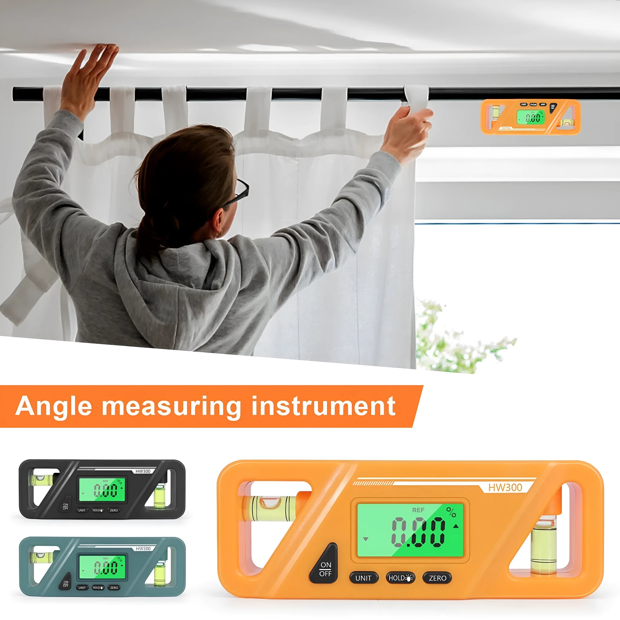 Plastic digital inclinometer level meter with magnetic base and LCD display showing angle measurement.