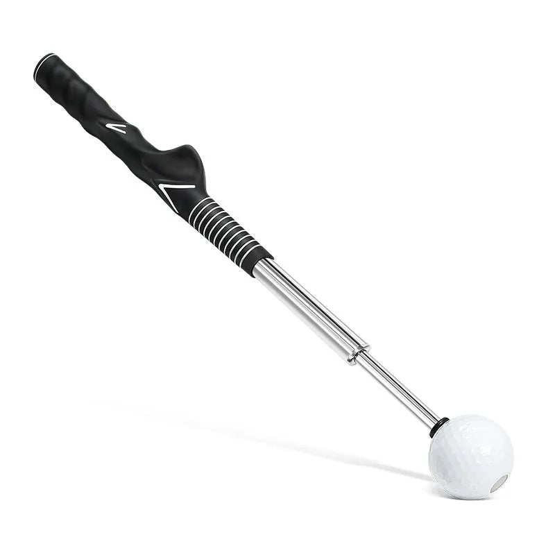 Telescopic stainless steel golf swing simulator trainer in black, blue, or red colour.