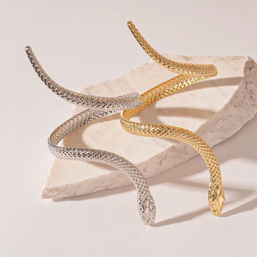 Gold and silver twisted snake opening ring and bracelet jewellery set