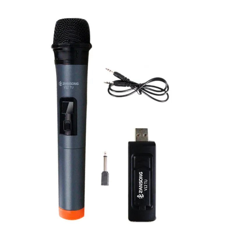 Black dynamic wired microphone V12 with USB receiver and audio cable
