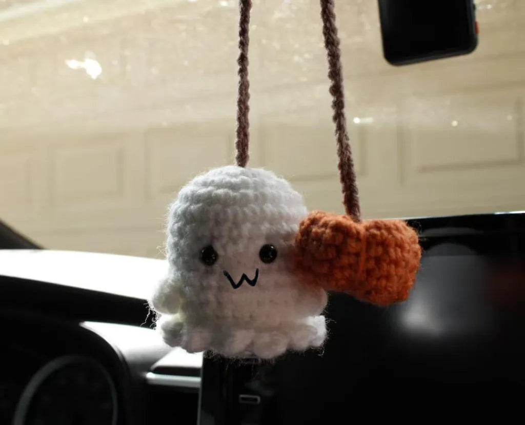 Hand-woven polyester car hanging ornament in cartoon design hanging from rear-view mirror