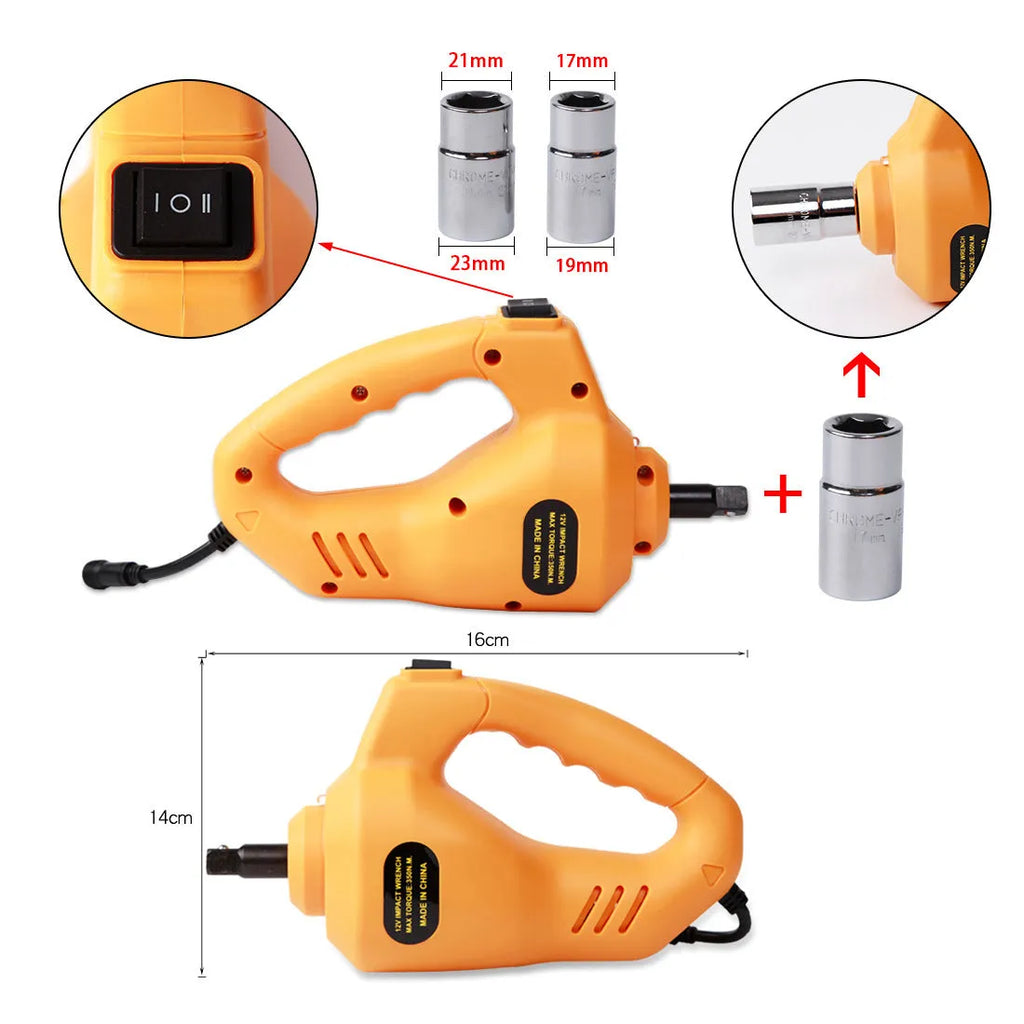 Yellow steel electric car jack set with electric wrench for vehicle tyre changes