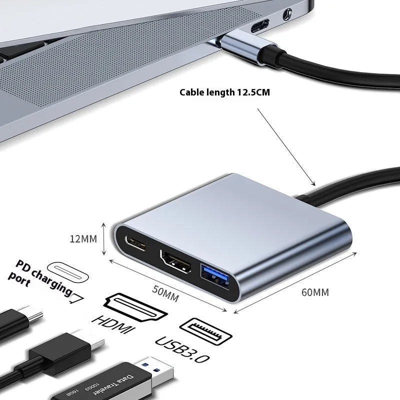 Type-C 7-in-1 expansion dock with HDMI port, USB 3.0 ports, and a 15cm black connecting cable.