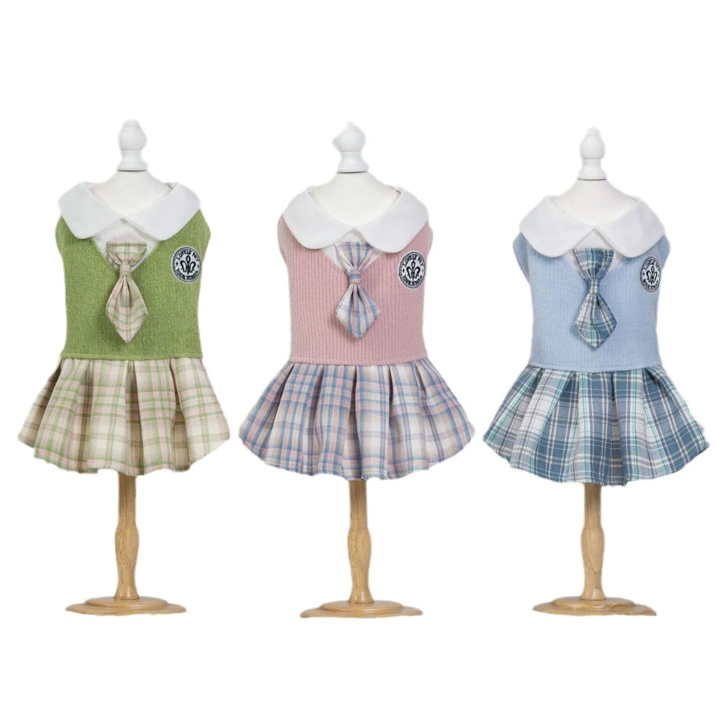 Polyester tartan princess skirt for dogs and cats in blue, green, pink colours
