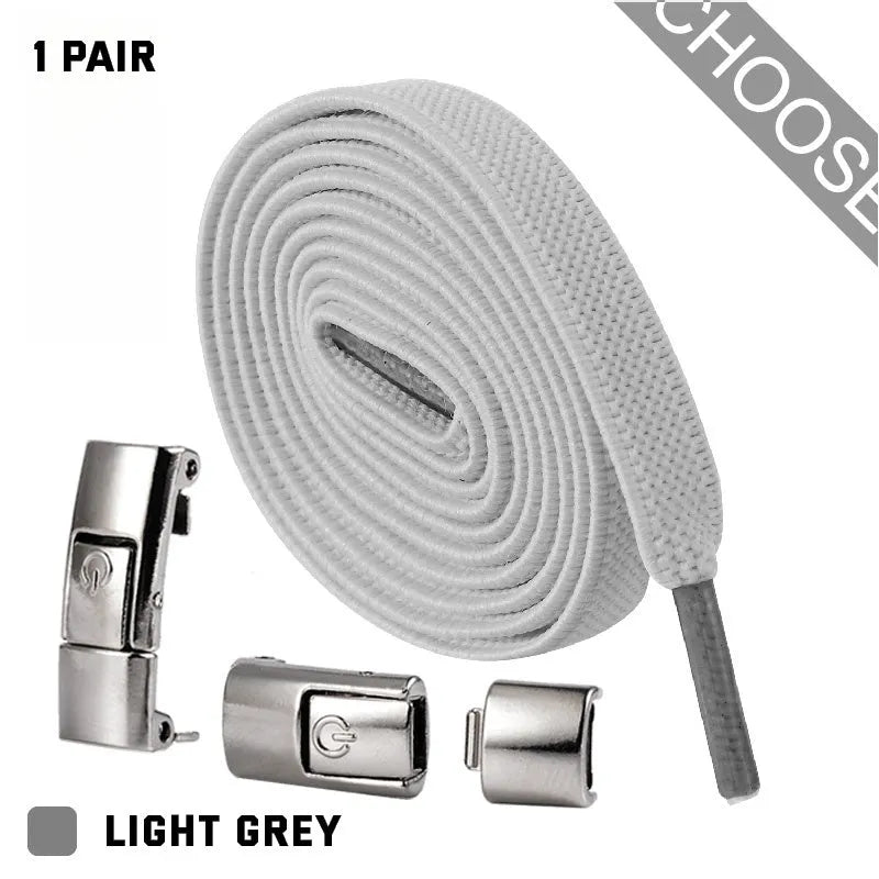 Press lock elastic shoelace with 8mm flat width and cotton weave on a trainer.