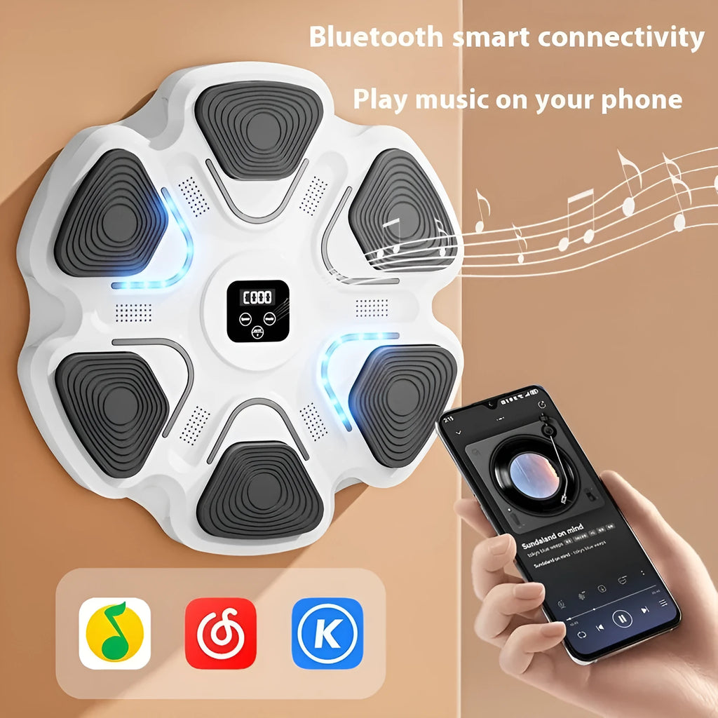 Smart music boxing machine wall target with electronic display and gloves for reaction training