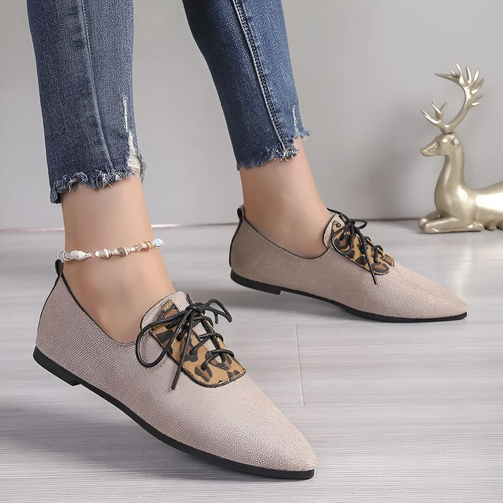 Beige leopard print pointed toe pumps for plus size women in synthetic PU leather