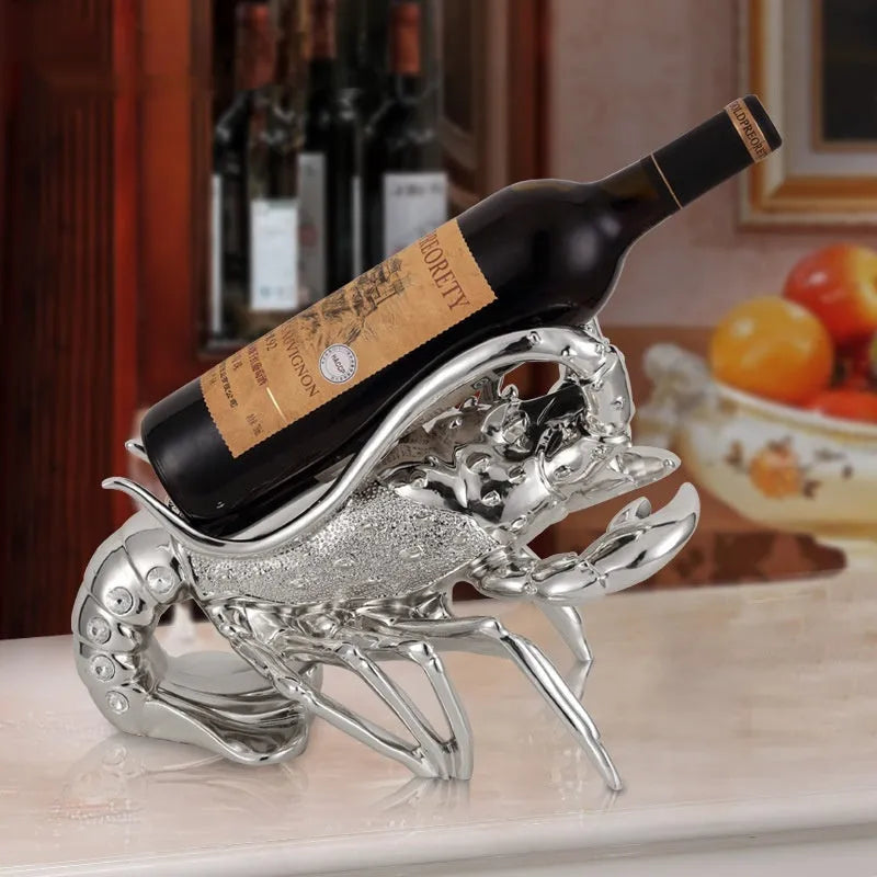 Lobster wine rack ornament in natural resin with rose gold or elegant silver finish