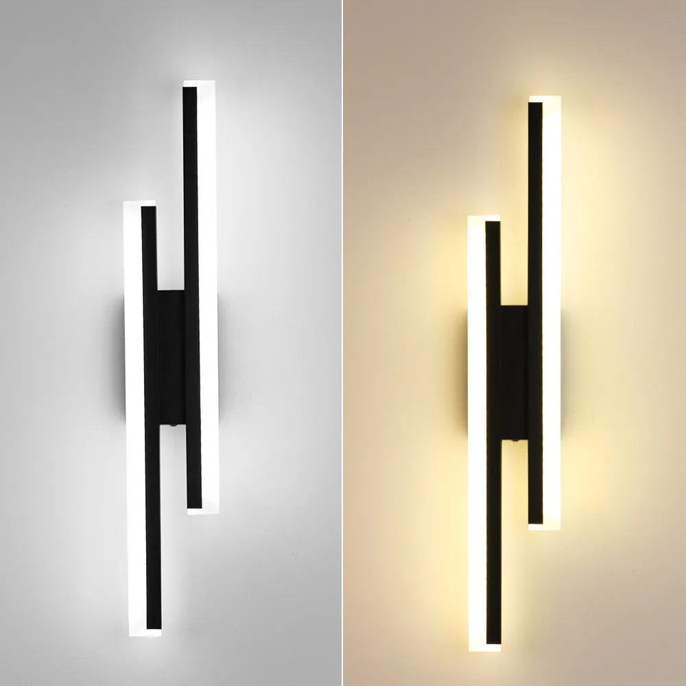 Modern gold double line wall lamp mounted on a wall, 500mm long with linear lighting.