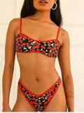 Women's cherry print floral tube top bikini swimsuit in polyester fabric