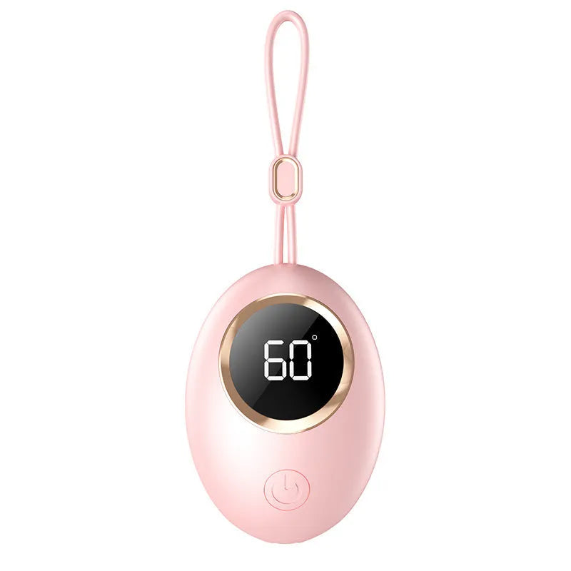 USB hand warmer with digital display showing temperature, aluminium heat dissipation, available in six colours