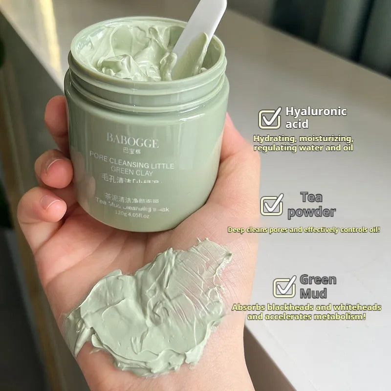 Tea mud cleansing facial clay mask 120ml jar for deep pore cleansing