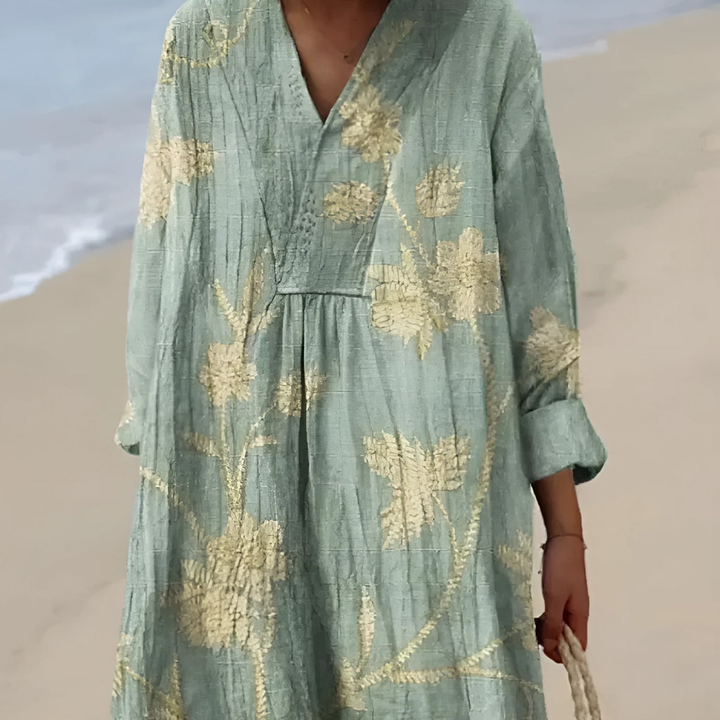 Casual long sleeve shirt dress with 3D floral print, wide waist, and princess silhouette.