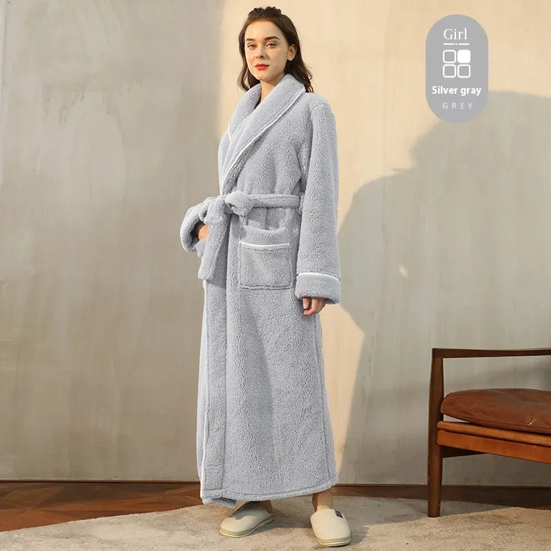 Super-thickened polyester flannel couple's winter nightgown in plus sizes with multiple colour options.