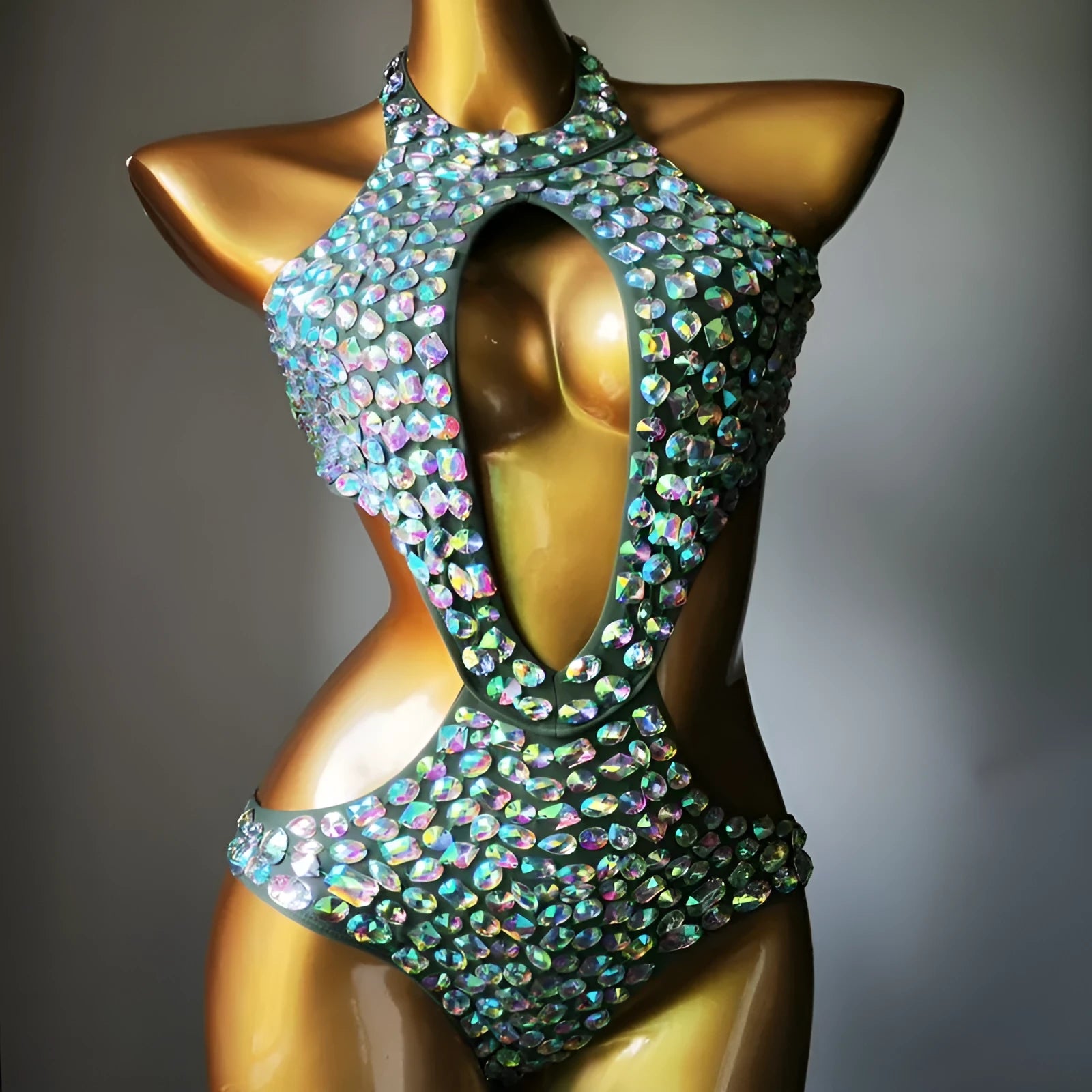 Women's one-piece swimsuit with mesh diamond pattern in nylon fabric