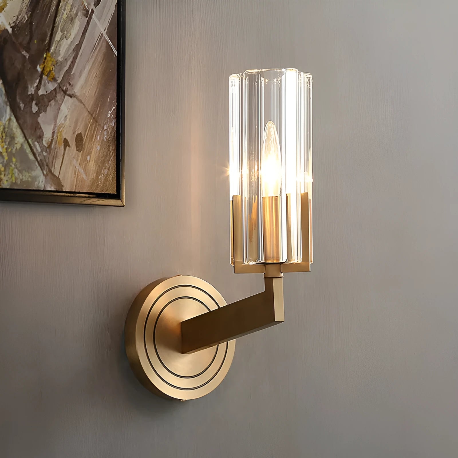 Copper wall lamp with modern minimalist design showing single head configuration