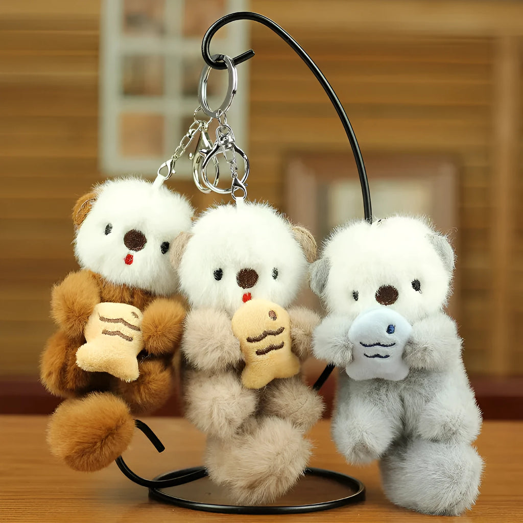 Cute sea otter pendant plush toy keychain with dark brown, light brown, and gray options