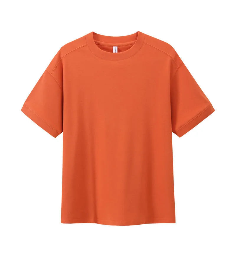Breathable pique short-sleeved cotton T-shirt in loose fit, solid colour, summer wear