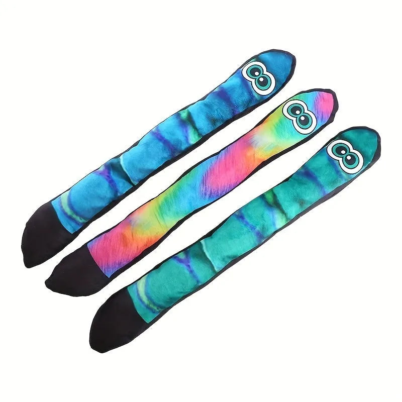 Multicolour striped print snake-shaped plush dog squeaky toy for interactive chew play