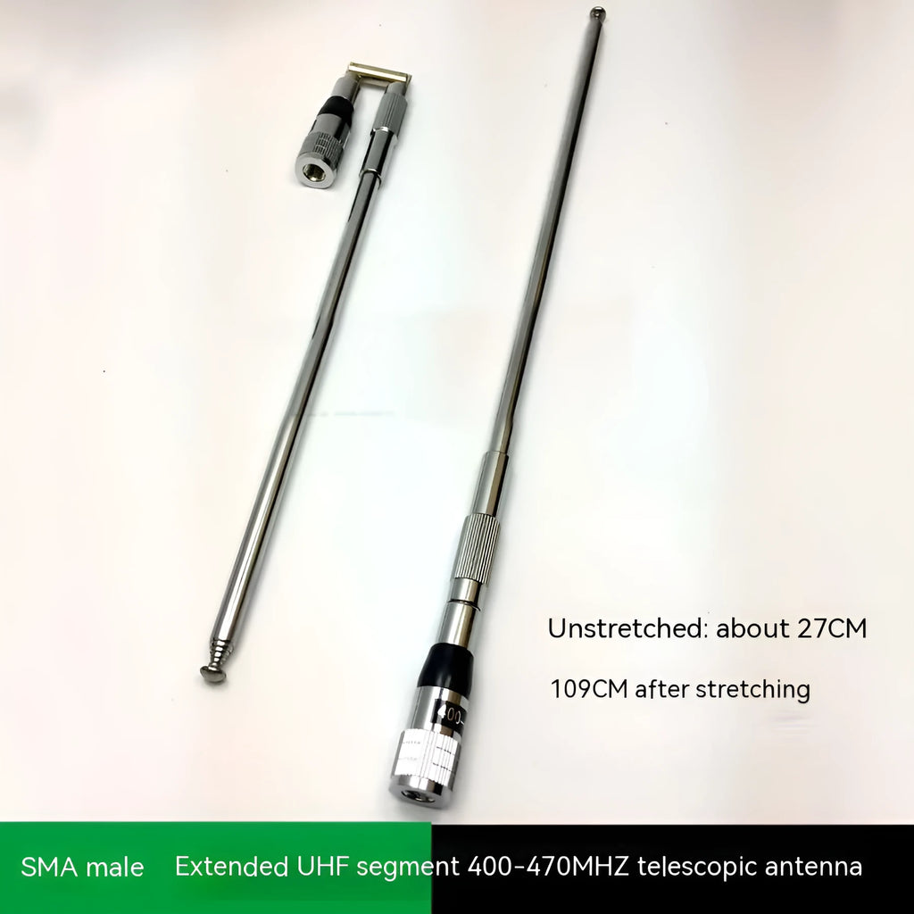 Silver stainless steel lengthened folding telescopic rod antenna with SMA and BNC interfaces for handheld transceiver
