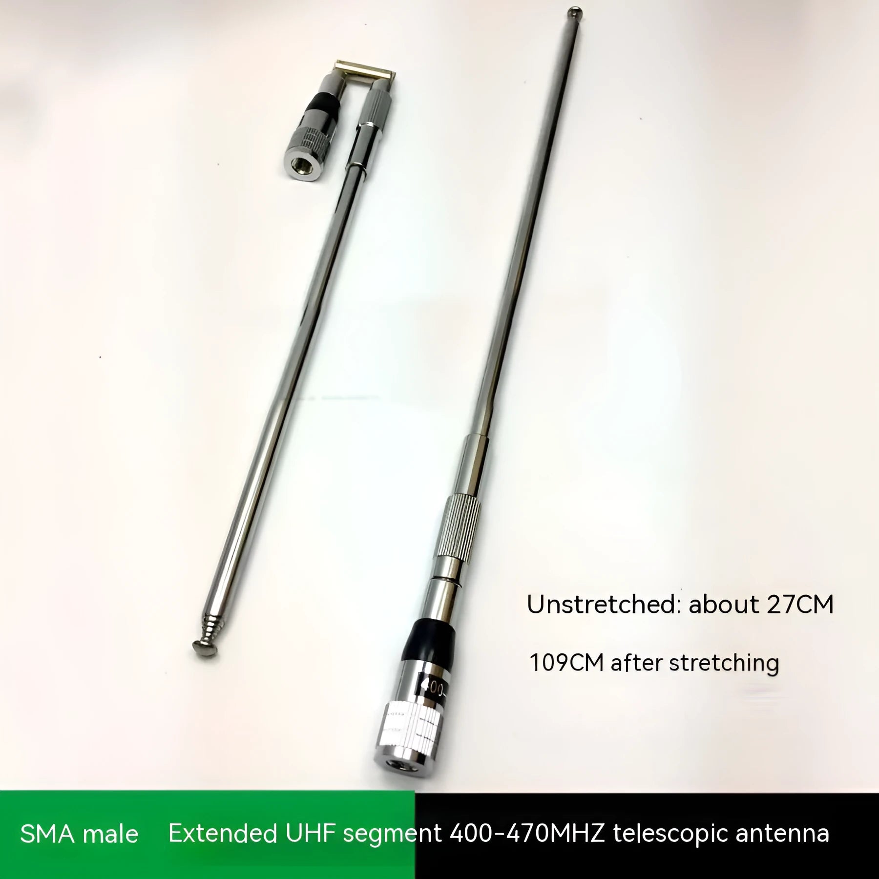 Silver stainless steel lengthened folding telescopic rod antenna with SMA and BNC interfaces for handheld transceiver