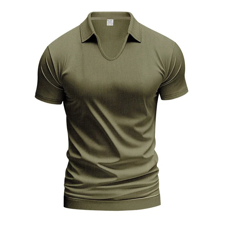 Men's casual V-neck loose fit short sleeve t-shirt in cotton blend fabric shown in multiple colour options