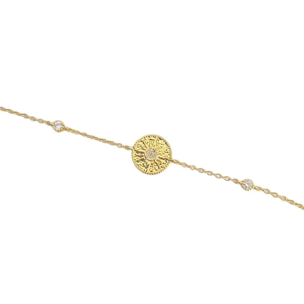 Gold-plated mush ice compass bracelet for women, copper with wire drawing finish, geometric French retro design