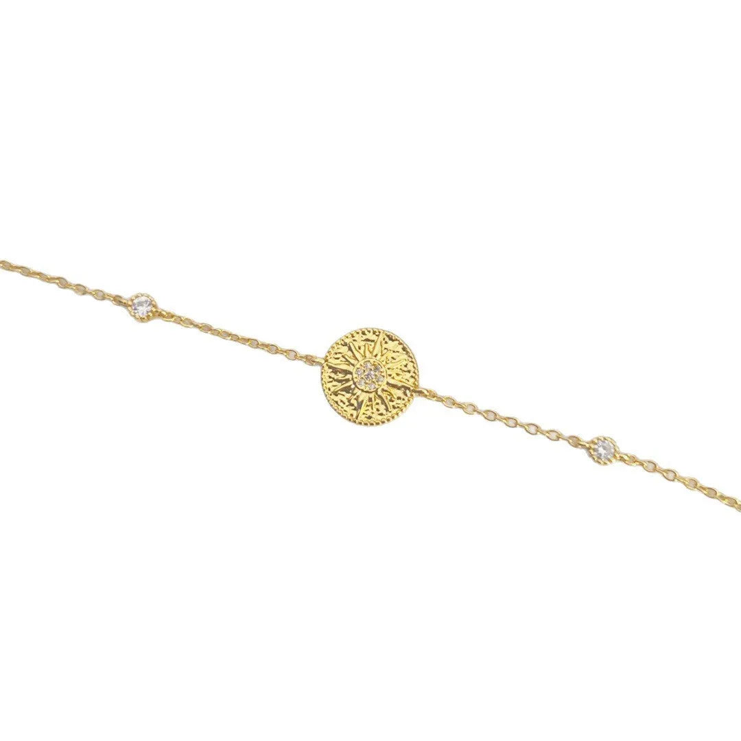 Gold-plated mush ice compass bracelet for women, copper with wire drawing finish, geometric French retro design