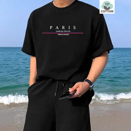 Men's heavyweight pure cotton short-sleeve T-shirt with a letter print in a loose, casual fit.