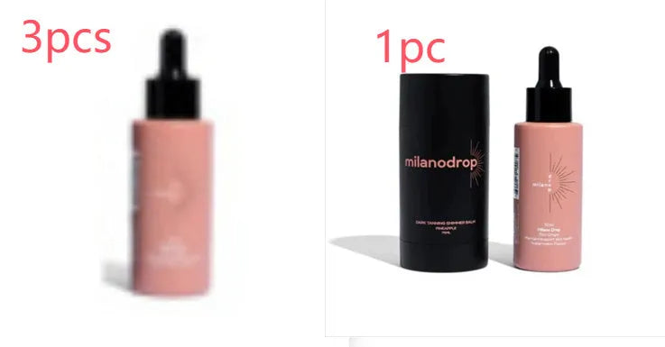 Matte sun tanning black liquid product duo showing 50ml tanning drops bottle and 75ml tanning flash cream tube