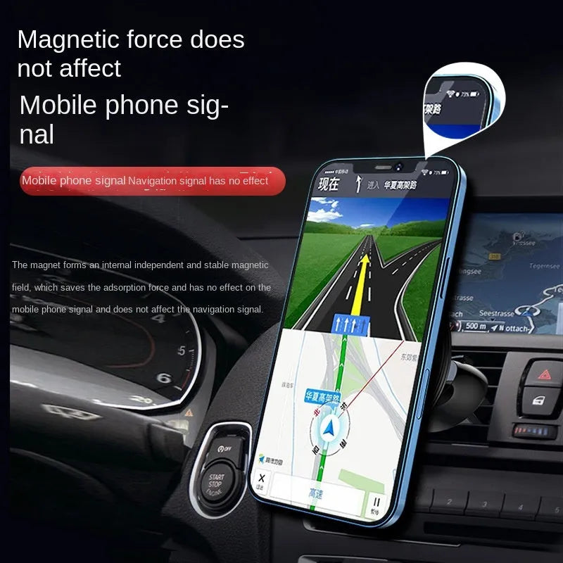 Black aluminium alloy magnetic suction car air outlet mobile phone holder mounted on central control vents