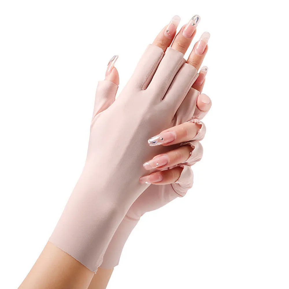 Women's UPF50 ice silk sun protection gloves in multiple colours for driving and gardening