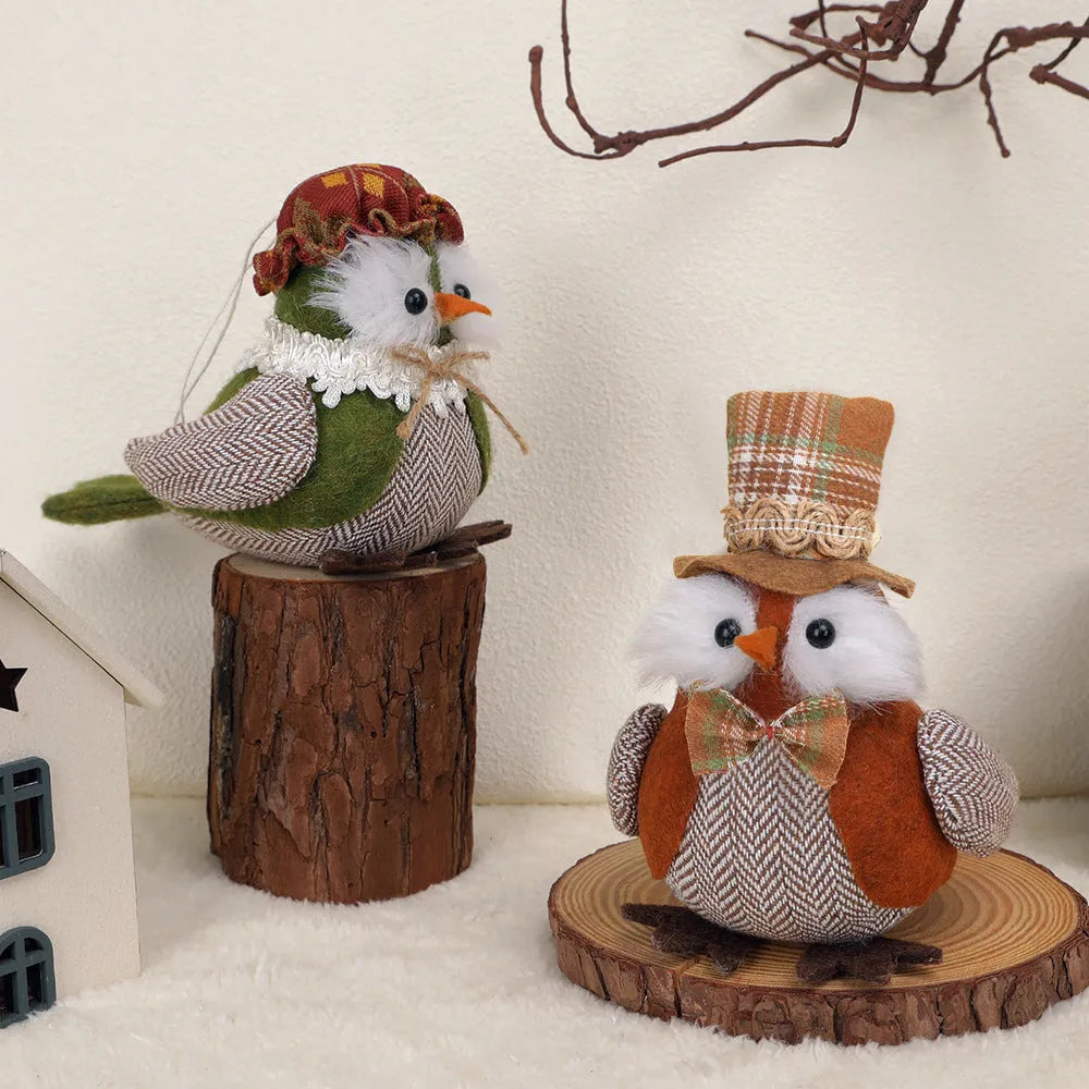 Thanksgiving Day owl harvest bird pendant ornament in orange and green polyester cloth