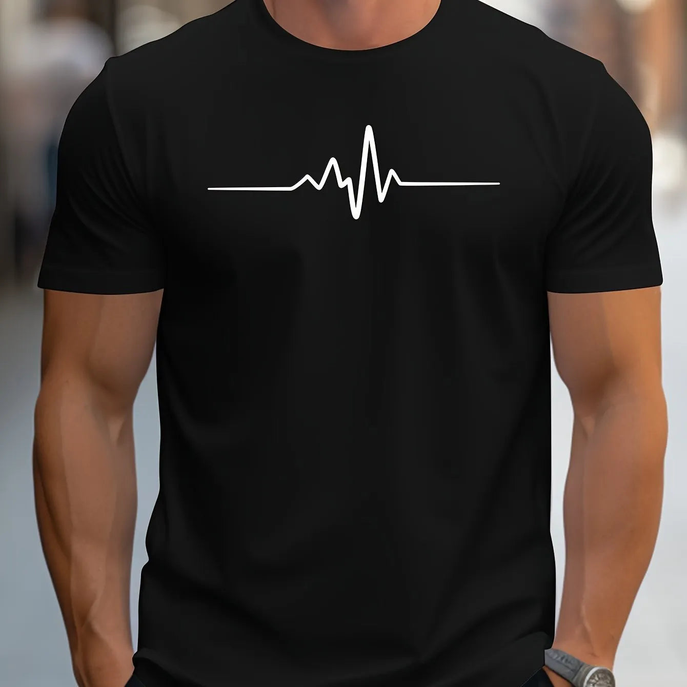 Men's 3D printed letter pattern sports t-shirt in a loose fit short sleeve style.