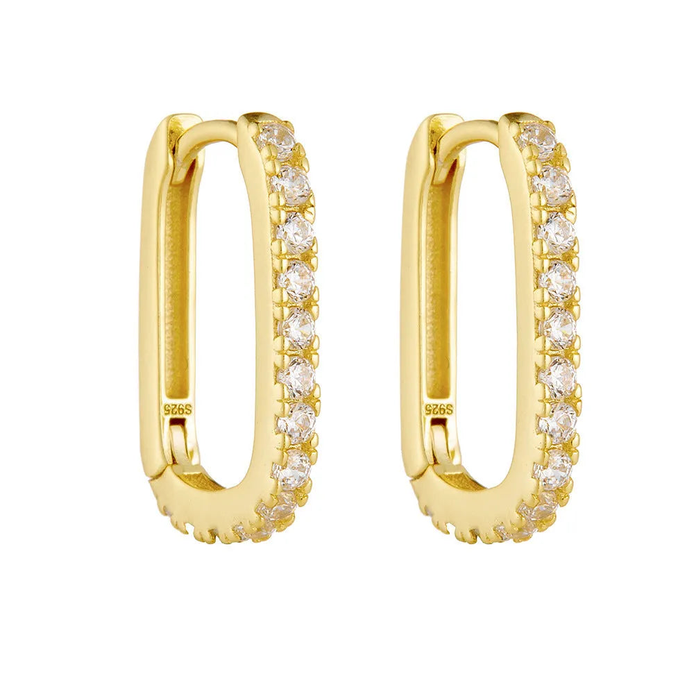 S925 sterling silver oval geometric zircon ear clip earrings in yellow or white