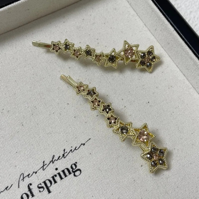 Gold rhinestone barrettes side hair clip with star charm for bangs