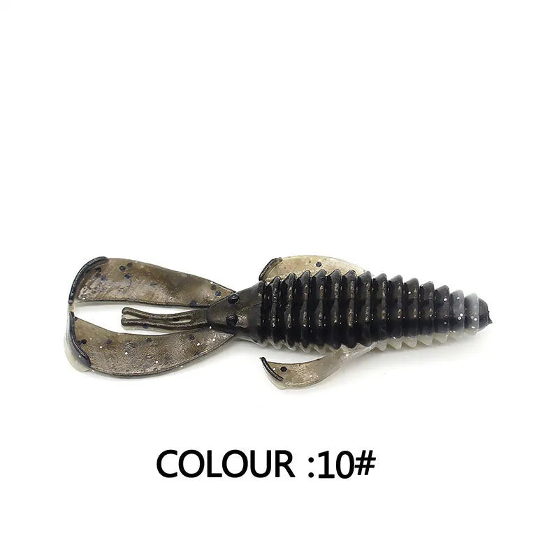 8cm PVC fishing soft bait lure in multiple colour variations against fishing tackle background