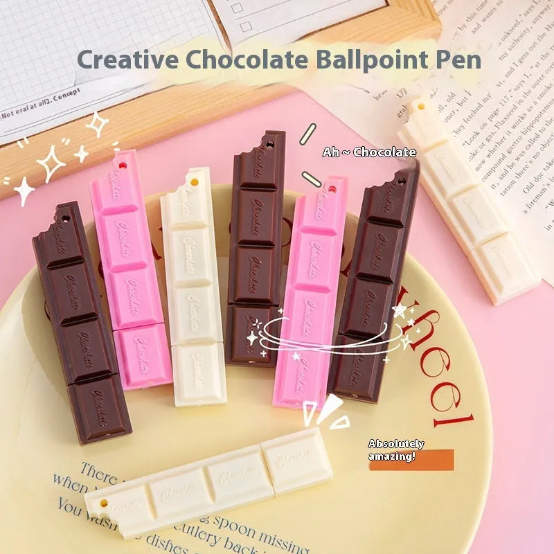Chocolate ballpoint pen with cartoon food design, 0.5mm bullet tip, available in pink, beige, or brown colours
