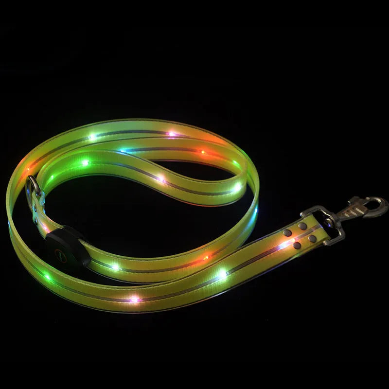 Luminous dog collar rope leash in fluorescent green colour with PVC construction