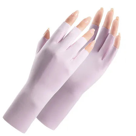 Women's UPF50 ice silk sun protection gloves in multiple colours for driving and gardening