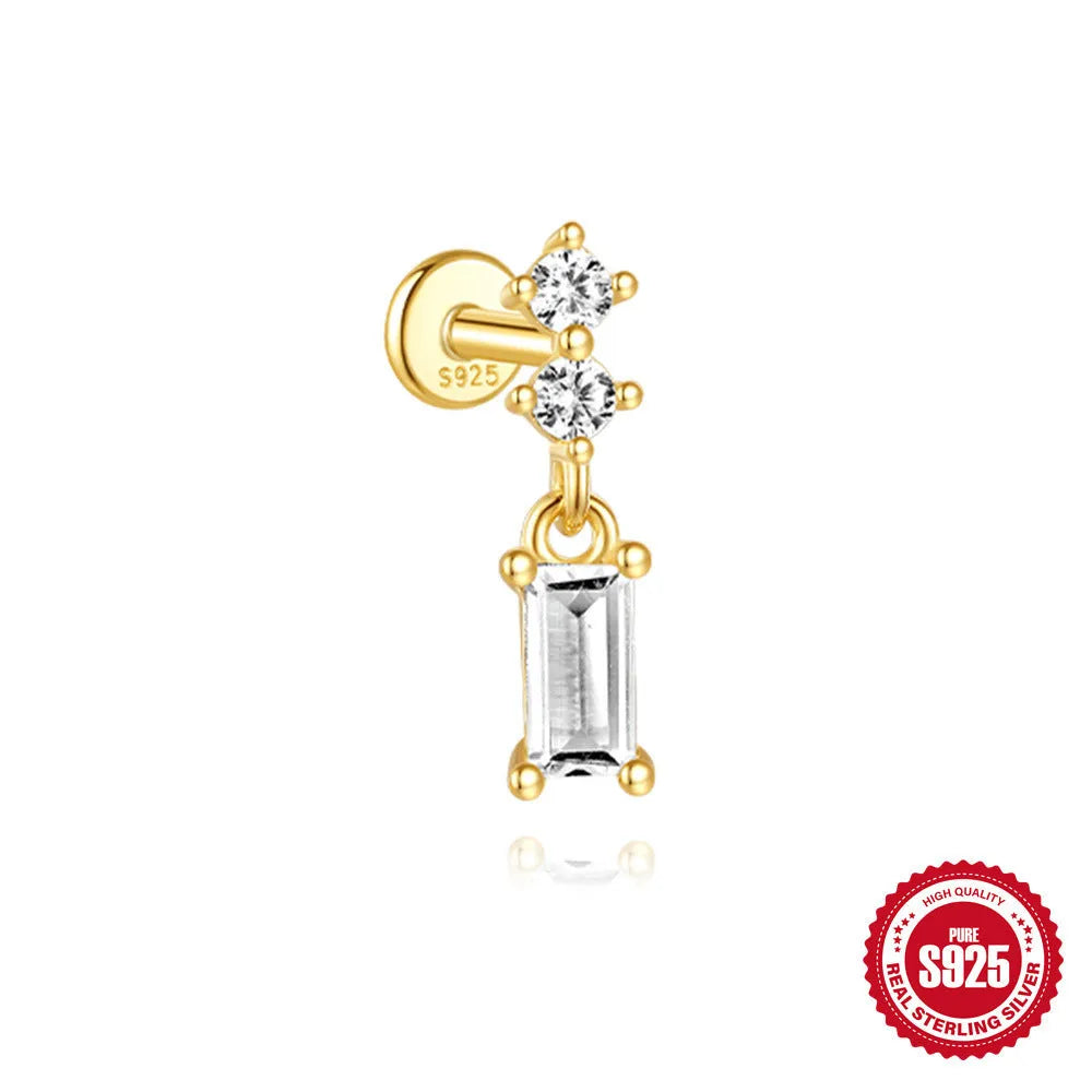 S925 sterling silver water drop earrings with a flat spiral geometric design in a gold tone.