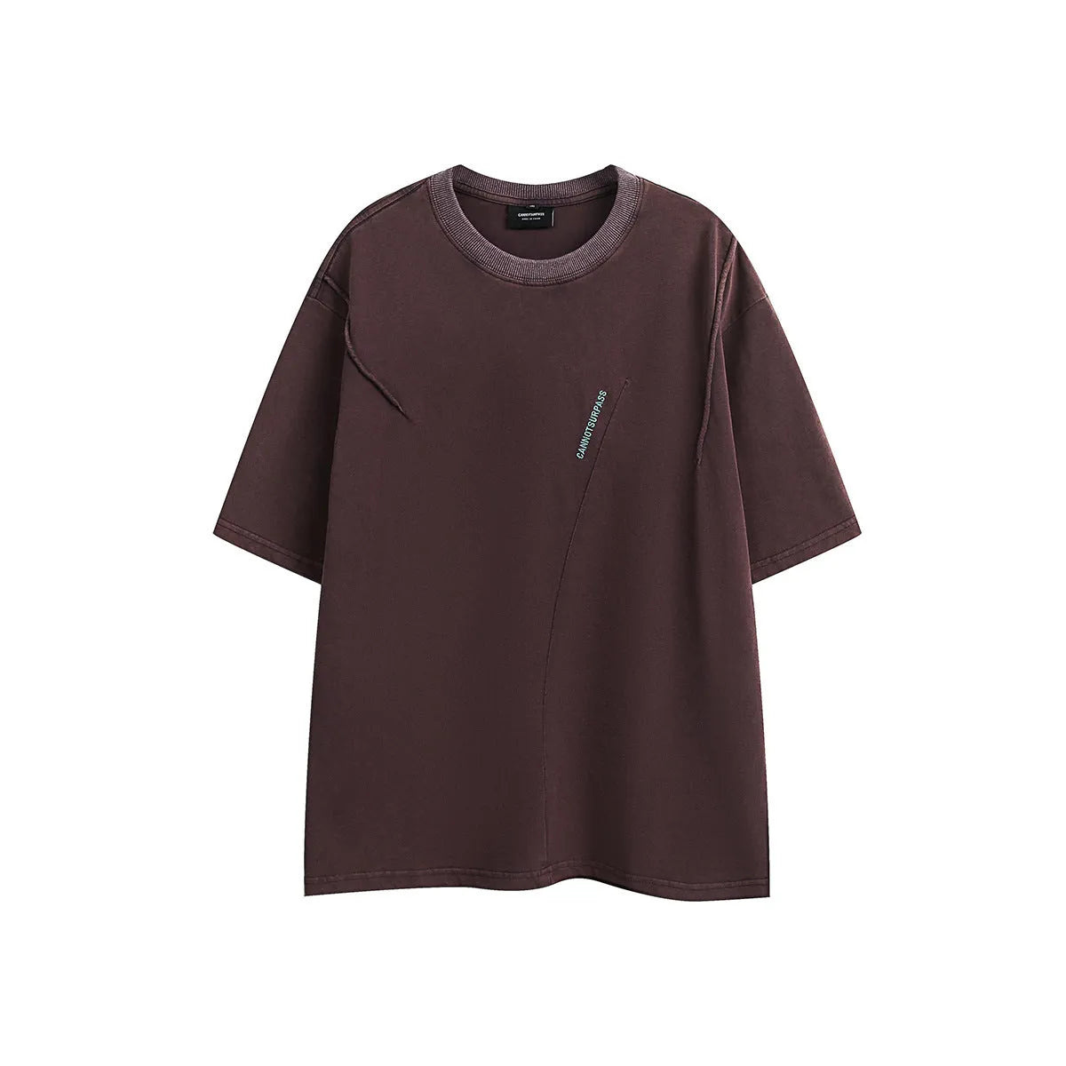 Purple and black washed cotton retro short-sleeved t-shirt with loose fit and half-sleeve styling