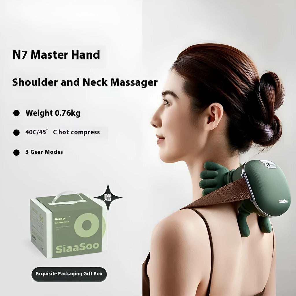 Rechargeable hand shoulder neck massager in N7 moss green colour for adult home use