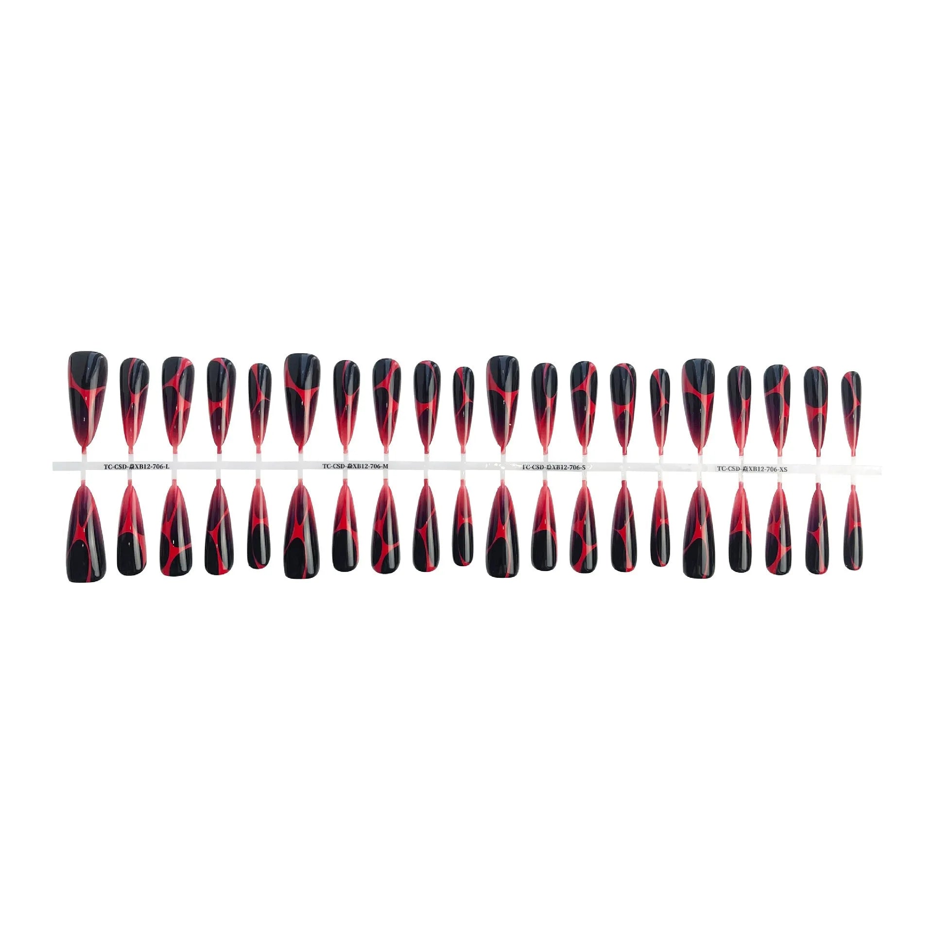 Gradient long tip press-on nails in European American wave line hot girl style with ultra-thin seamless build, 40 pieces for 4 sets