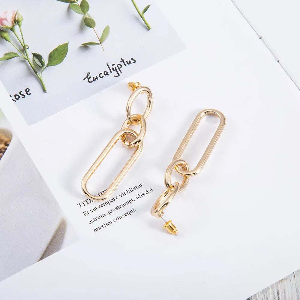 Geometric sterling silver needle hoop earrings for women with ring and line design