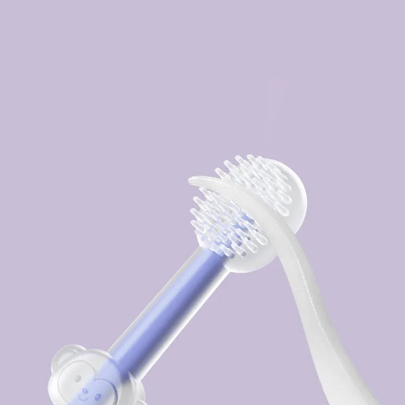 Purple silicone pet toothbrush for cat and dog dental care with soft bristles