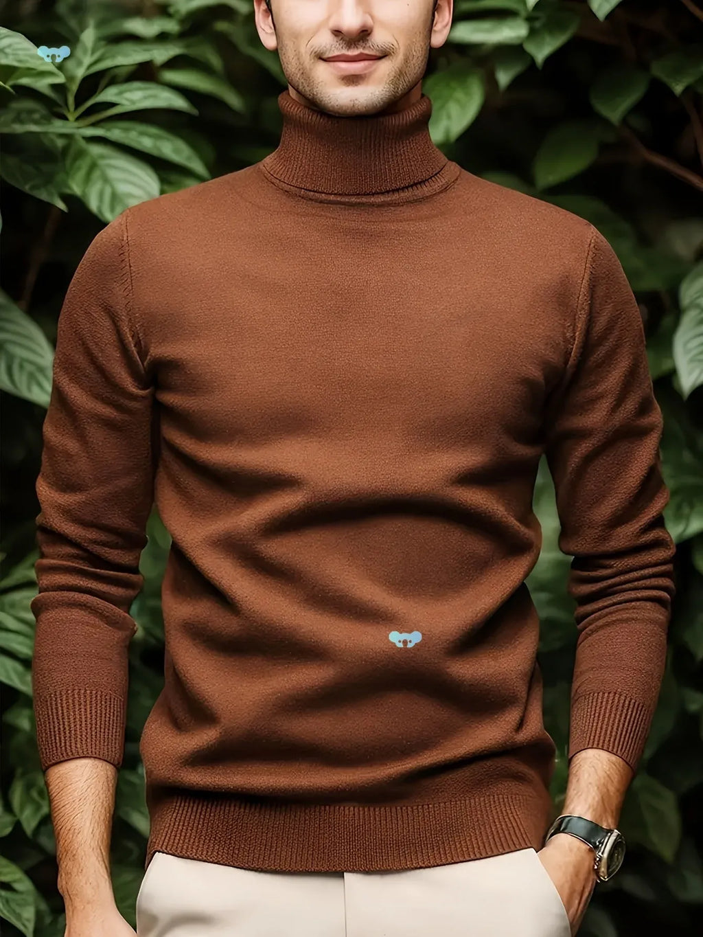 Men's solid colour soft viscose turtleneck sweater in black, front view